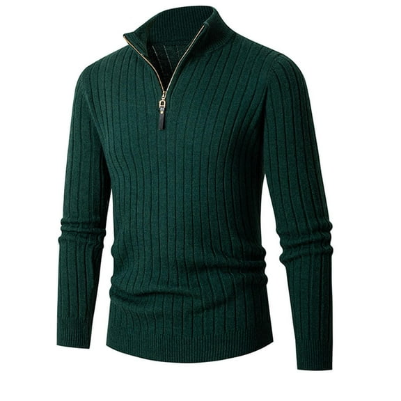JTieacloth Pullover Casual Sweater Round Neck Half Zippered Men's Sweater Middle And Young Knitted Sweater Spring And Autumn Slim Fit Vertical Stripe Trend Bottom Sweater(Green)