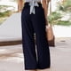thumbnail image 4 of Pantalones sólidos informales para mujer, cómodos, elásticos, de cintura alta, de pierna ancha, informales, sueltos, para playa Fridja  alkflakhf34239, 4 of 6