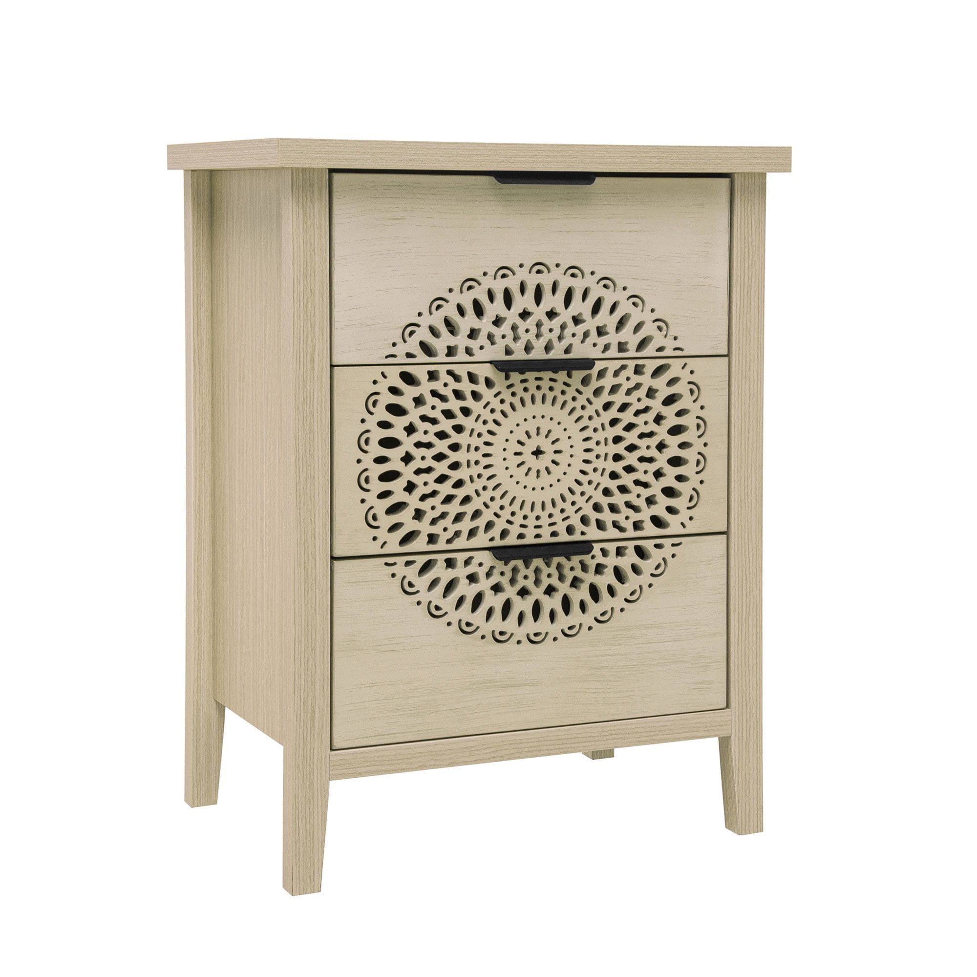 BSHTI Hollow-Carved 3-Drawer Dresser – Modern Storage Chest with Metal Handles, Anti-Tip Safety, for Living Room, Bedroom, Study, White