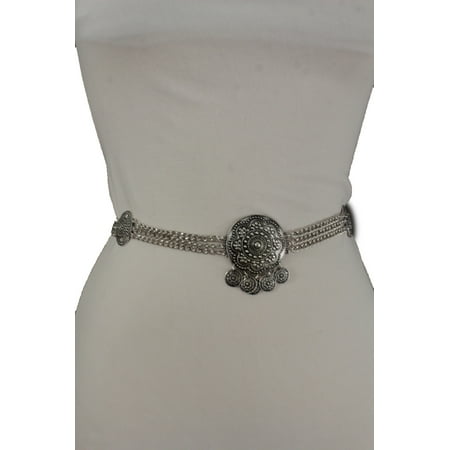 Belly Dance Dancing Tassel Belt - Women Ethnic Fashion Belt Silver Metal Chain Hip High Waist Belly Dancing M L XL