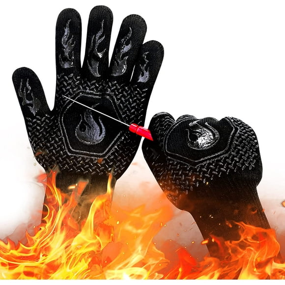 1 Pair/2 Pieces BBQ Gloves, Grilling Gloves, Heat Resistant Barbecue Oven Gloves, 1472°F/800°C Kitchen Fireproof Mitts Heat Proof for Grilling, Baking, Cooking, Welding Gloves Mitts