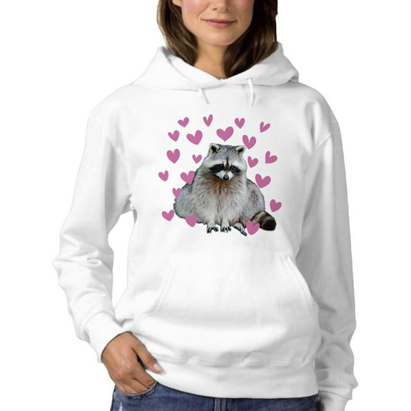 Raccoon Hearts Hoodie Women -Smartprints Designs, Female 4X-Large