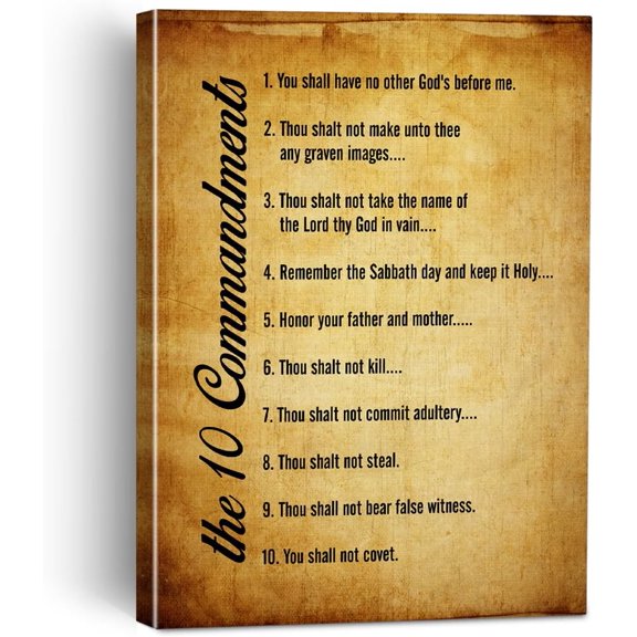 Christian Inspirational Wall Décor Canvas Painting Framed Wall Art Decor for Home Office Living Room, Retro the Ten Commandments Religious Canvas Poster Print Decorative Gifts