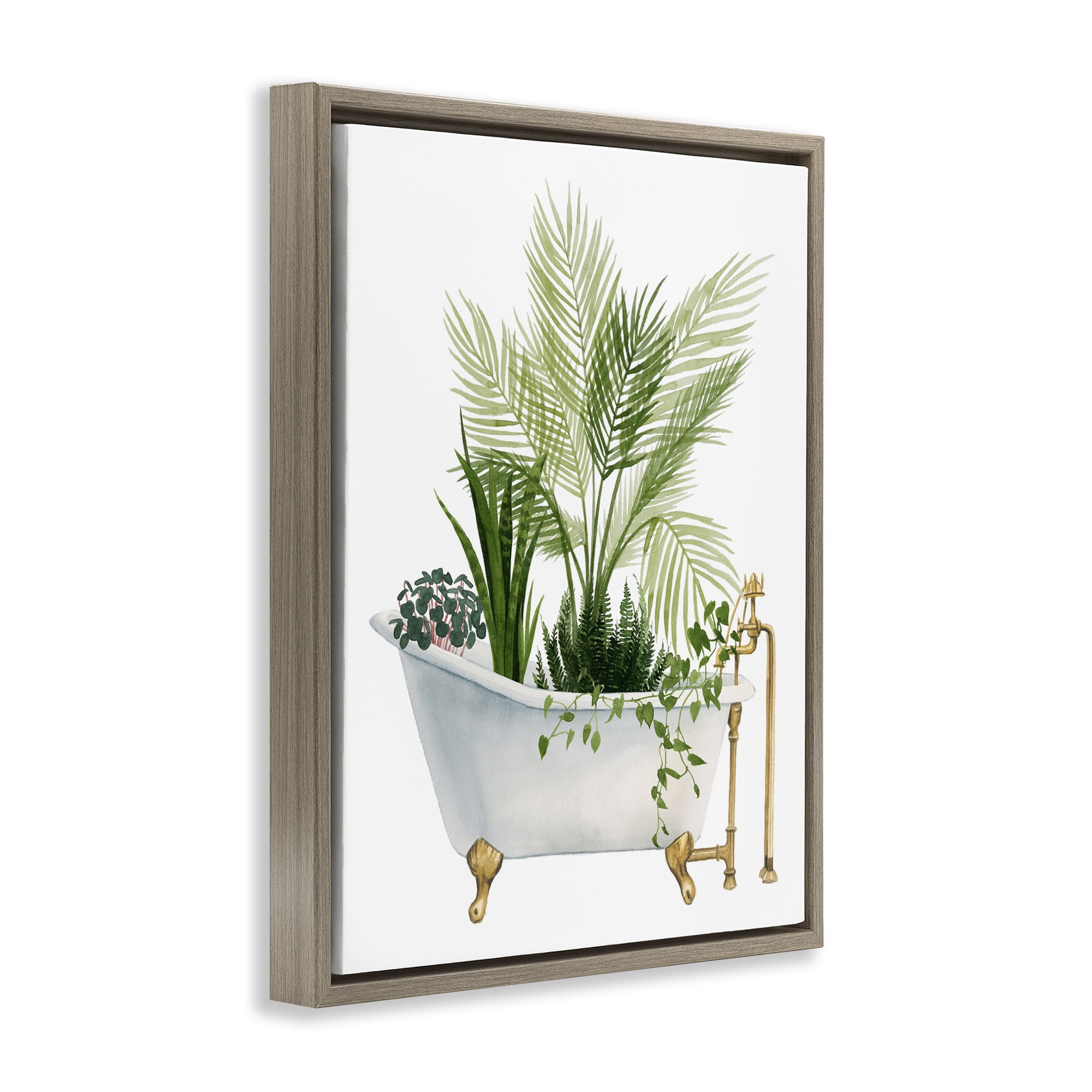 Various Plants Greenery Vintage Tub Brown Floating Frame Canvas Art, 17 x 21