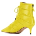 thumbnail image 3 of YDN Wome Comfortable Pointed Toe Ankle Boots Kitten Mid Heel Lace up Booties Back Zippers Dress Party Shoes Size 6 Yellow, 3 of 4