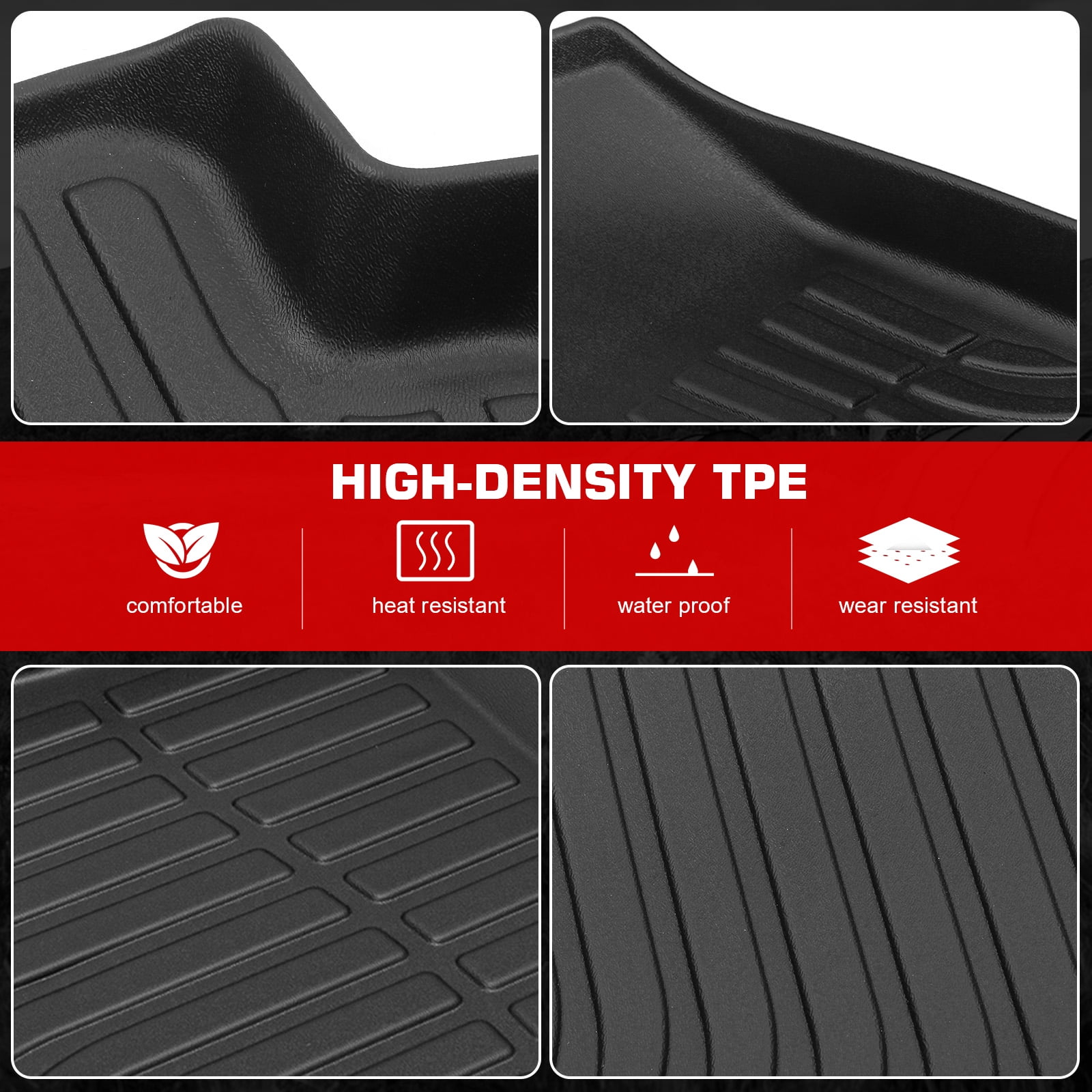 Ikon Motorsports 3D Molded TPE Floor Mats + Trunk Mat Fits 2013-2018 Toyota RAV4, Black Waterproof Non-Slip Floor Liners, Front 2nd Row Carpets 4PCS