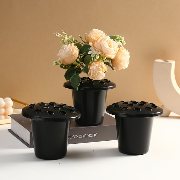 Set of 2 Black Memorial Grave Vase Pots for Fresh Artificial Flowers Replacement