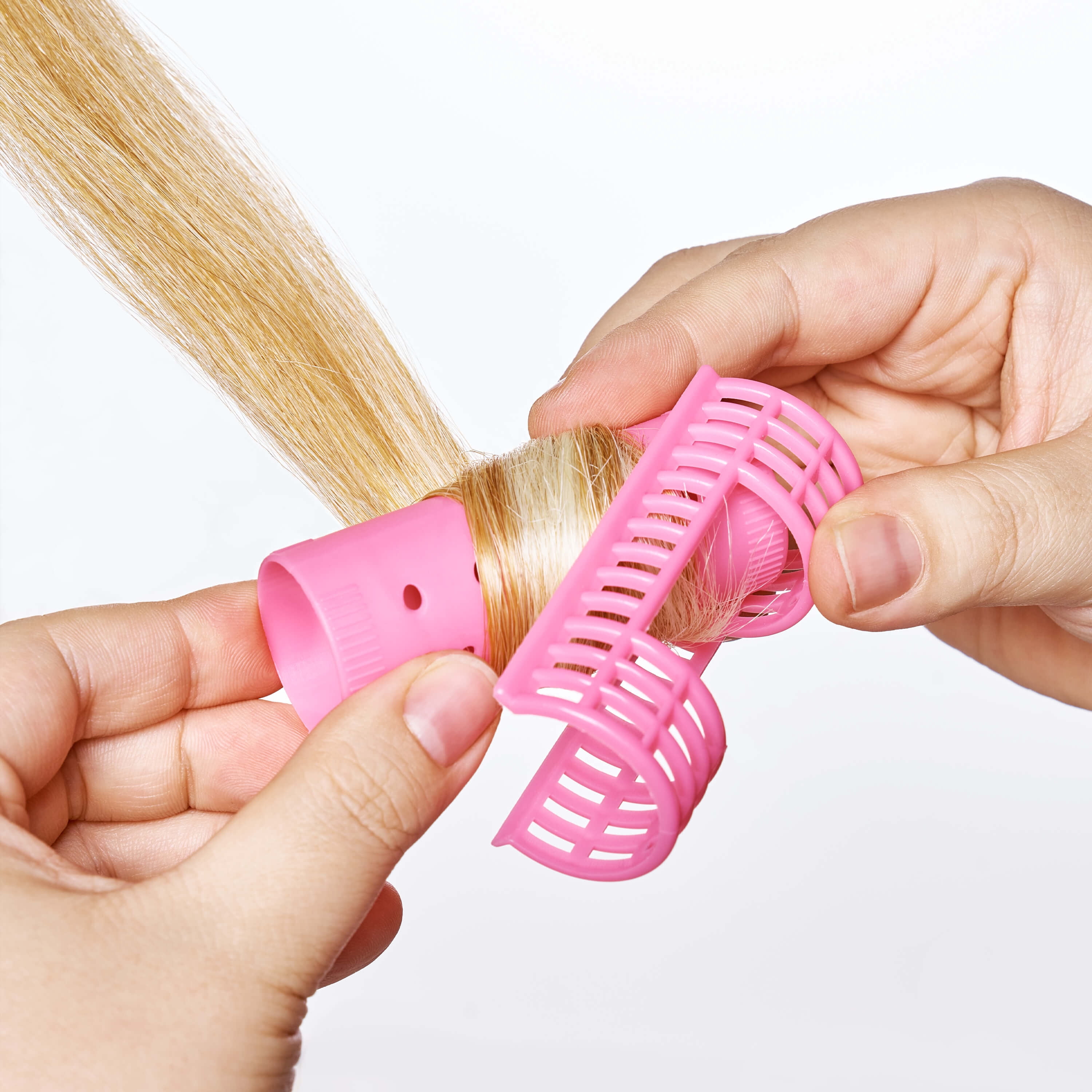 (12 pack) KISS COLORS & CARE Magnetic Snap On Hair Roller, 1 1/8", X-Large, 8 Piece Set, Hot Pink