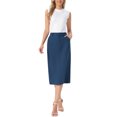 thumbnail image 2 of INSPIRE CHIC Cotton Linen Midi Skirt for Women Casual Back Slit High Waisted Skirt with Pockets XS Dark Blue, 2 of 5