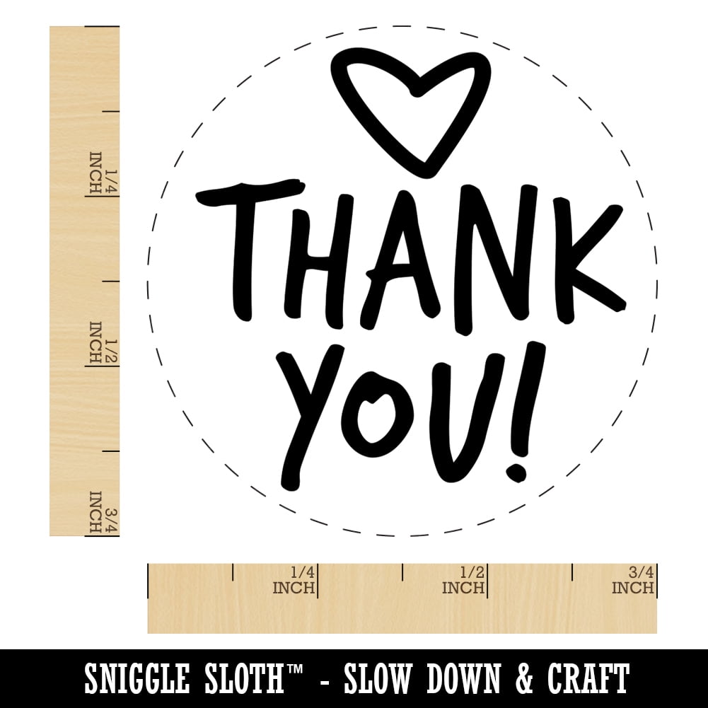 Thank You Fun Text with Heart Self-Inking Rubber Stamp Ink Stamper - Brown Ink - Small 3/4 Inch