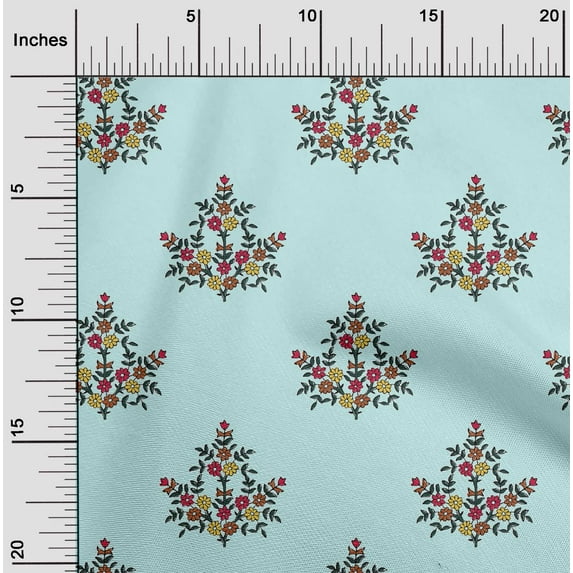 oneOone Cotton Silk Fabric Leaves & Floral Block Print Fabric BTY 42 Inch Wide