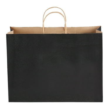 KFFKFF Large Kraft Paper Bags with Handles, 50-Pack 16 x 6 x 12 in, Durable Recycled Grocery Bags, Multipurpose Take-Out Sacks for Events, Parties, Business, and More, Black