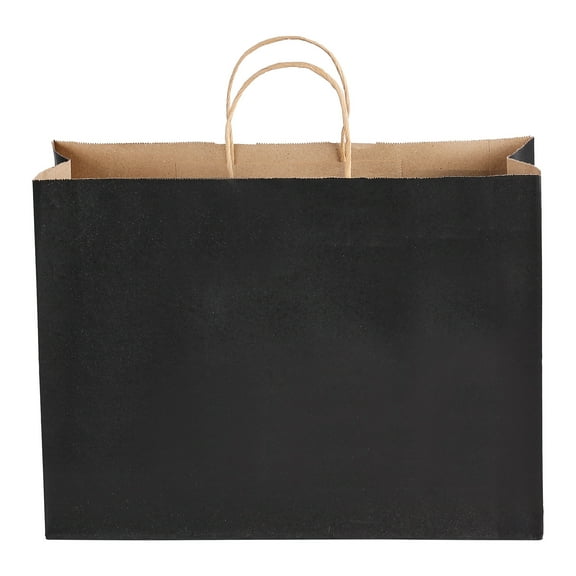 KFFKFF Large Kraft Paper Bags with Handles, 50-Pack 16 x 6 x 12 in, Durable Recycled Grocery Bags, Multipurpose Take-Out Sacks for Events, Parties, Business, and More, Black