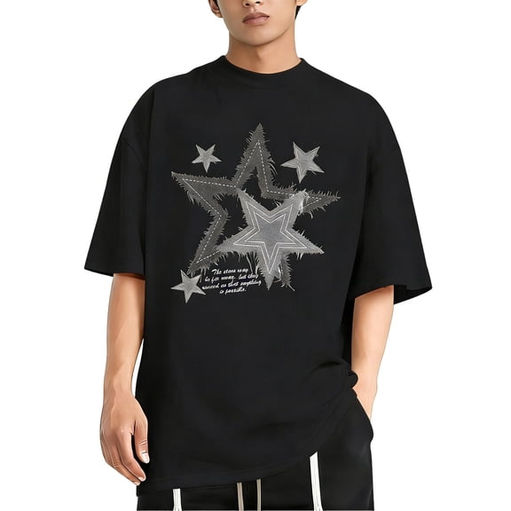 CONZONE Mens Tshirts Short Sleeve T Shirts for Men Casual Crew Neck Star Graphic Y2K Lightweight Tees Soft Cozy Athletic Tops