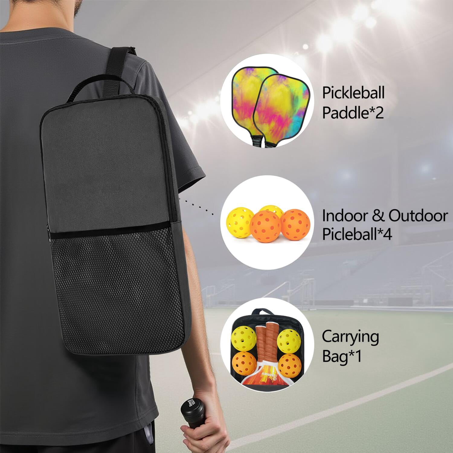 Pickleball Paddles Set Of 2, Fiberglass Surface, Fluid Smoke Aurora Art Style, 4 Balls & Bag