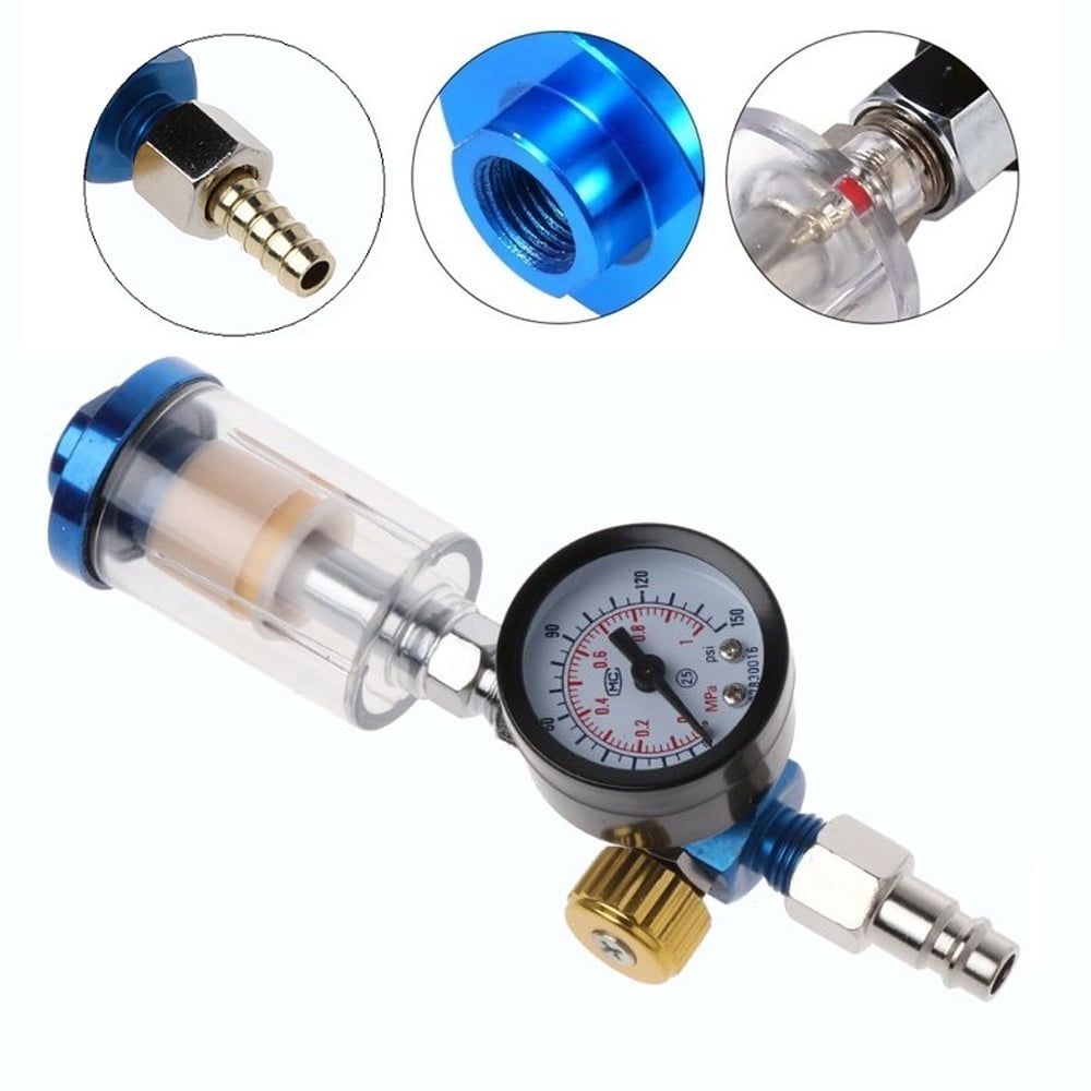 US 3Pcs 1/4" Air Pressure Regulator Gauge Spray & In-Line Water Air Filter Kit 