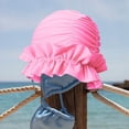 thumbnail image 4 of Pleated Cloth Swim Cap, Elastic Anti-Slip Swim Cap, Women Ear-protecting Bathing Cap Beach Surfing Cap for Long Short Thick Hair, 4 of 7