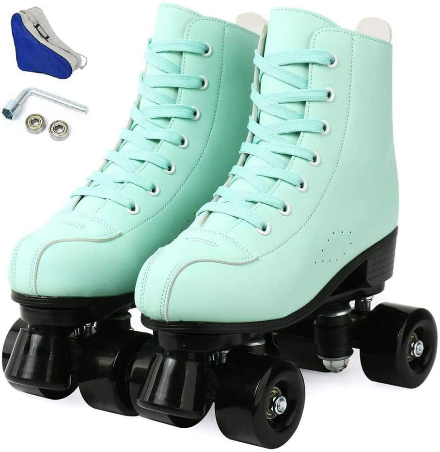 Roller Skates PU Leather High-top Roller Skates Four-Wheel Roller Skates Shiny Roller Skates with Carry Bag for Girls and Boys 