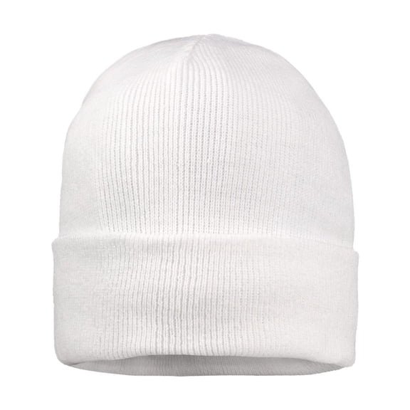 Sportsman Fleece Lined Cuffed Beanie 12" Solid Hats 100% Acrylic Exterior Unisex Knit Winter Hat (White, One Size)