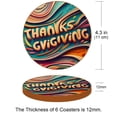 thumbnail image 3 of Thanksgiving Luxury Microfiber Leather Round Coasters Set of 6 - 11x11 cm/4.3x4.3 in Drink Coasters for Home, Office, and Bar Use, 3 of 6