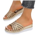 thumbnail image 3 of Bmisegm Ladies Summer Rhinestone Shiny Beach Outside Wear Slope Heel Big Size Sandals Slippers Sandals Women Summer Gold 7.5, 3 of 9