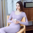 thumbnail image 4 of QSAWXQZ Women's 2PC Thermal Long Underwear Top and Leggings Set Scoop Neck Long Sleeve Ribbed Stretch Winter Base Layer for Cold Weather Free Size, 4 of 6