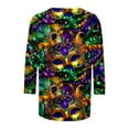 thumbnail image 4 of AGWOLF Womens 3/4 Sleeve Mardi Gras Shirts Funny Mask Graphic Round Neck Tops Fat Tuesday Party Costume Festival Pullover, 4 of 5