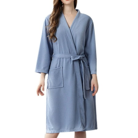 

Colisha Women Solid Color Bathrobe Lace Up Waffle Knit Spa Robe Sleepwear Pajamas