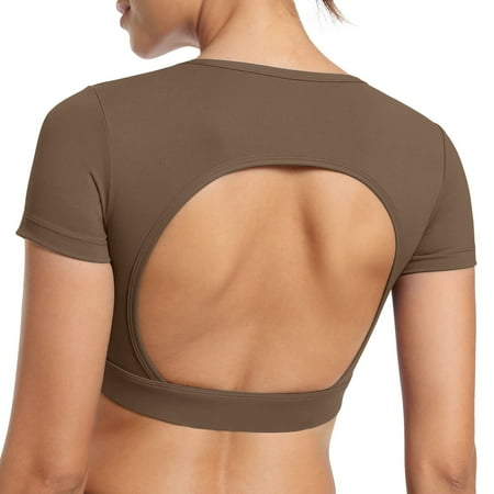 

Clearance Vest! MIARHB Women s Solid Color Fitness Yoga Running Tank Backless Sports Bra Coffee L