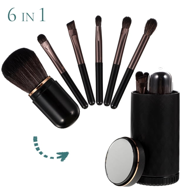 Homoyoyo 1 Set Makeup Mirror Brush for Makeup Application Professional Design Travel Use Black Aluminium Tube