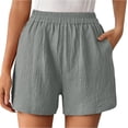 thumbnail image 2 of HongQid Womens Casual Shorts Elastic Waist Textured Summer Lounge Shorts with Side Pockets for Loungewear, 2 of 7