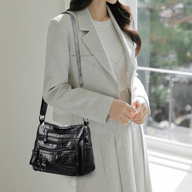 Mujer Bolso de Cuero Sintético, Shoulder Bag con Cremalleras, Grande Capacidad, Para Viaje y Compras, Resistente, Impermeable, Organizador, Portátil, con Correa Ajustable, Cuero Sintético,