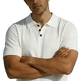 thumbnail image 4 of Men's Knit Cable Knit Textured Short Sleeve Collared Polo Shirt, Casual Slim Fit Top, Breathable Knitwear for Smart Casual Style and Everyday Wear White S, 4 of 5