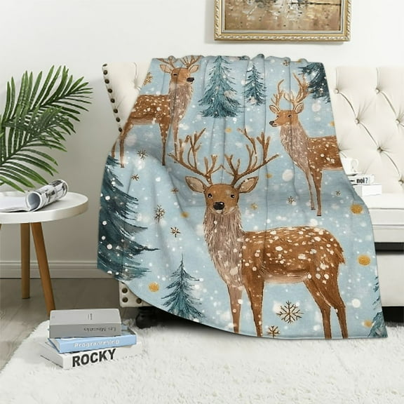 BCIIG Moose Reindeer Throw Blanket ,Ultra Soft, Cozy Lightweight Flannel,Cute Deer and Pine Trees Blankets - Gifts for Kids Boys Girls,for Couch Office Travel,Home Living Room Decor 40x50in