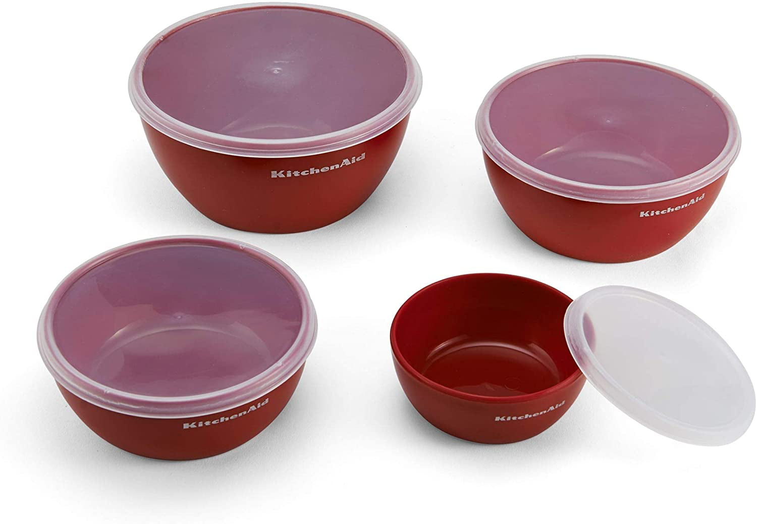 KitchenAid Set of 4 Empire Red Prep Bowls With Lids 