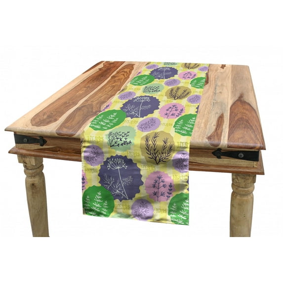 Botanical Table Runner, Striped Background Herbs in Balloons Lavender Chamomile Pattern, Dining Room Kitchen Rectangular Runner, 3 Sizes, by Ambesonne