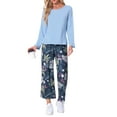 thumbnail image 2 of INSPIRE CHIC Women's Lounge Set Floral Capri Long Sleeve Shirt Soft Strechy Pajama Sets 2 Piece Loungewear M Deep Blue, 2 of 5