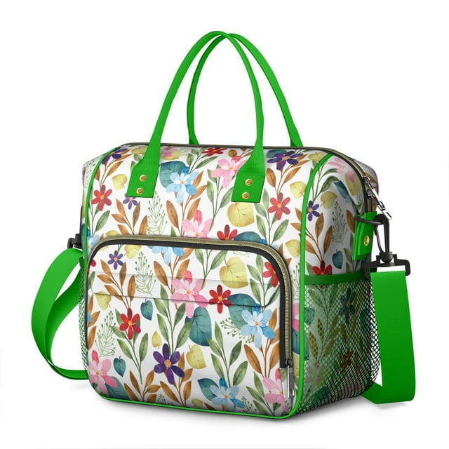 Floral Print Waterproof Lunch Tote - Large Insulated & Leakproof Bag, Multi-Pocket Thermal Design