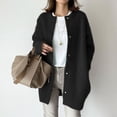 thumbnail image 2 of Kaondbfi Cardigan for Women, Korean Wool Coat Slim Trench Long Coat Fall Winter Elegant Round Neck Straight Korean Coat Mid Long Wool Overcoat Womens Winter Coat, 2 of 5