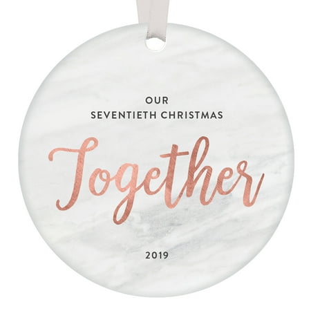 Handmade Golden Tree 70th Christmas Great Grandparents Anniversary Ornament 70 Years Together Marriage Milestone Handmade Ceramic Wedding Memory Keepsake Husband Wife Married Couple Holiday Rose Gold Marble 3