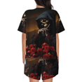 thumbnail image 4 of Womens Pajama Sets With Pocket, Elegant Rose Skull Lounge Sets Short Sleeve Sleepwear PJ Sets for Women, 4 of 6