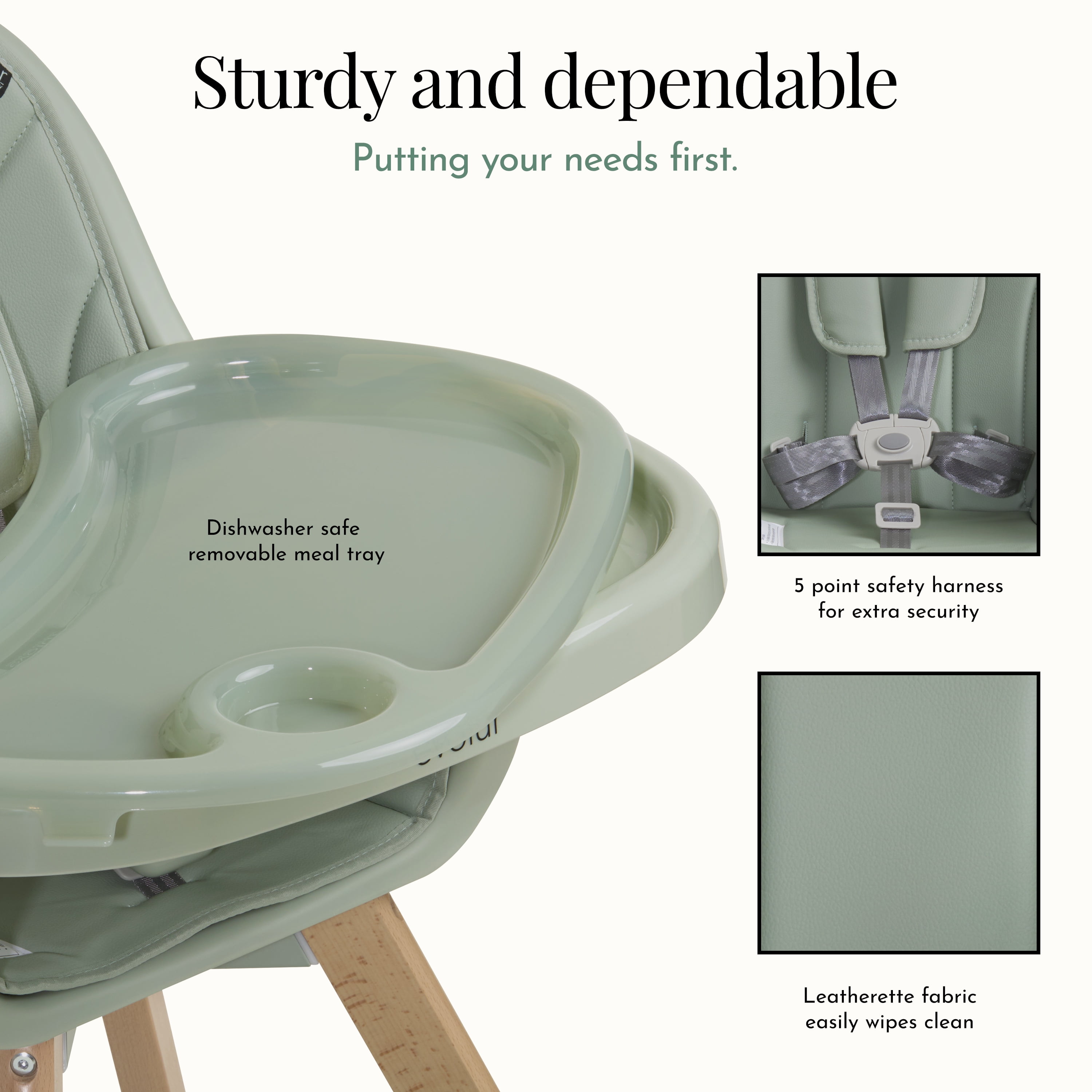 Evolur Zoodle 2-in-1 High Chair Booster Feeding Chair with Modern Design, Sage Green