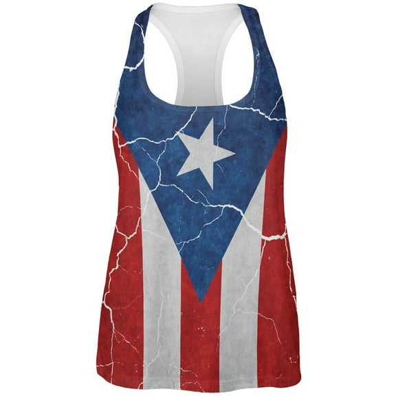 Distressed Puerto Rican Flag All Over Womens Work Out Tank Top Multi 2XL