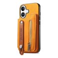 thumbnail image 2 of For iPhone 16 Case Zipper Card Holder Leather+TPU+PC Phone Cover 2-in-1 Magnetic Detachable - Orange, 2 of 5