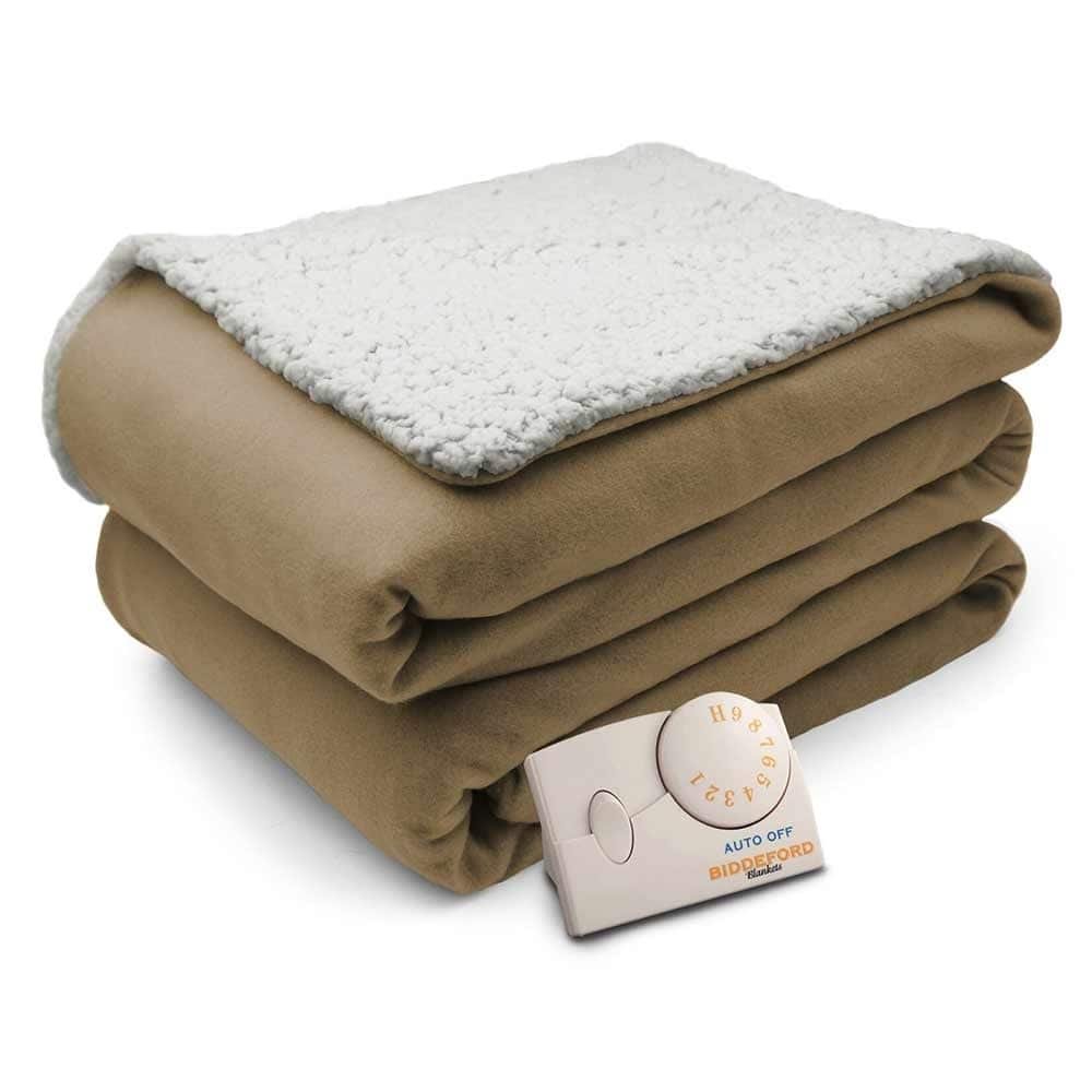 Biddeford Comfort Knit Natural Sherpa Electric Fullsize Taupe Heated