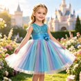 thumbnail image 2 of Toddler Girls Sparkly Sequin Rainbow Tulle Dress Soft Cotton Lining Flower Waist Princess Gown for Special Occasion Photoshoot Halloween, 2 of 7