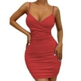 thumbnail image 1 of Vestido camisola sin mangas de color liso con cuello en V para mujer: estilo informal para primavera-verano, cintura elástica, ideal para fiestas y vacaciones., 1 of 8