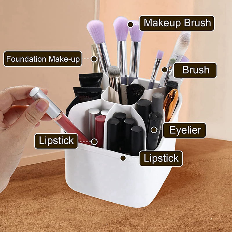 Square Brush Holder, 360degree Rotating Brushes Container, Waterproof  Holder With Lid(white+green)
