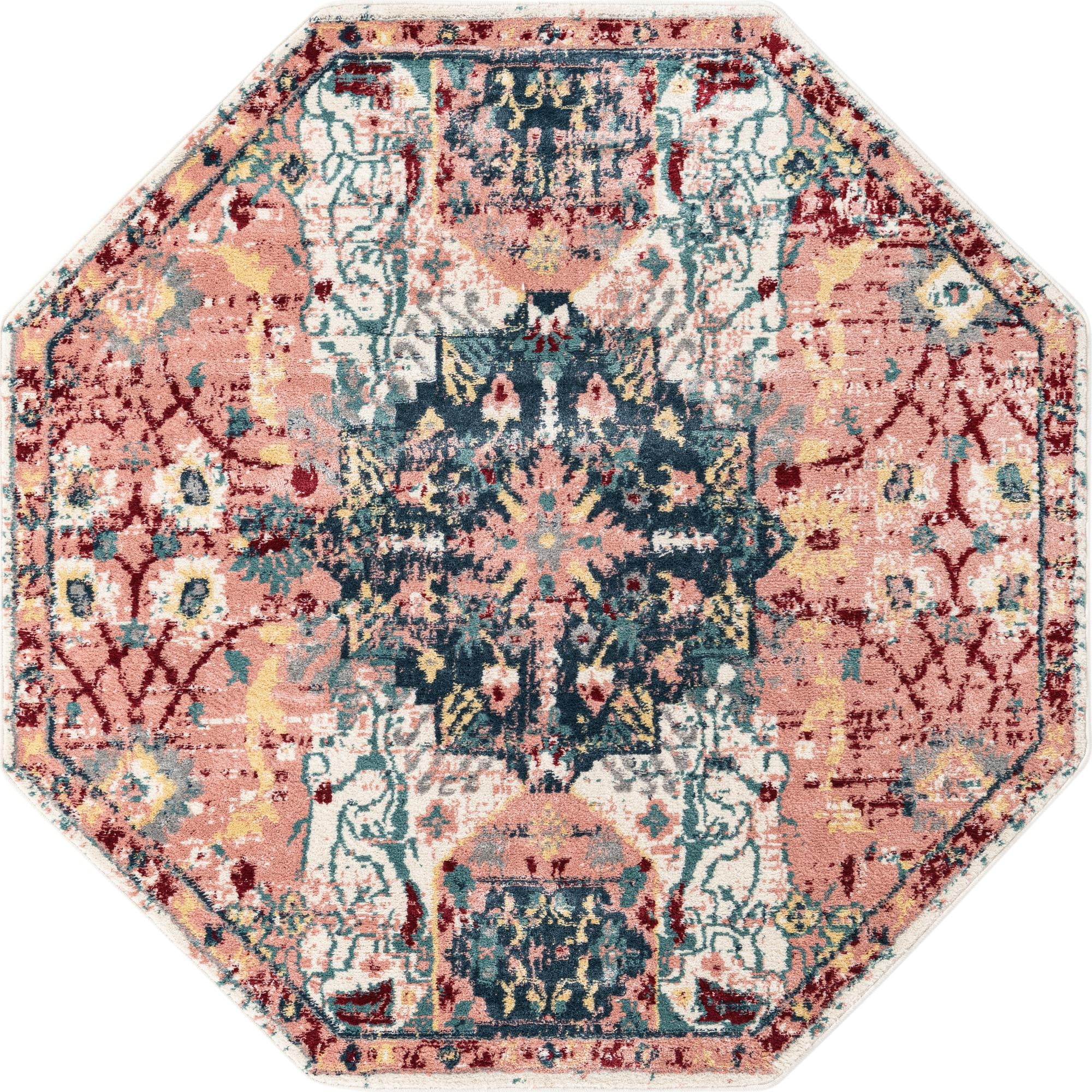 Charleston Collection Rug 6 Ft Octagon Pink LowPile Rug