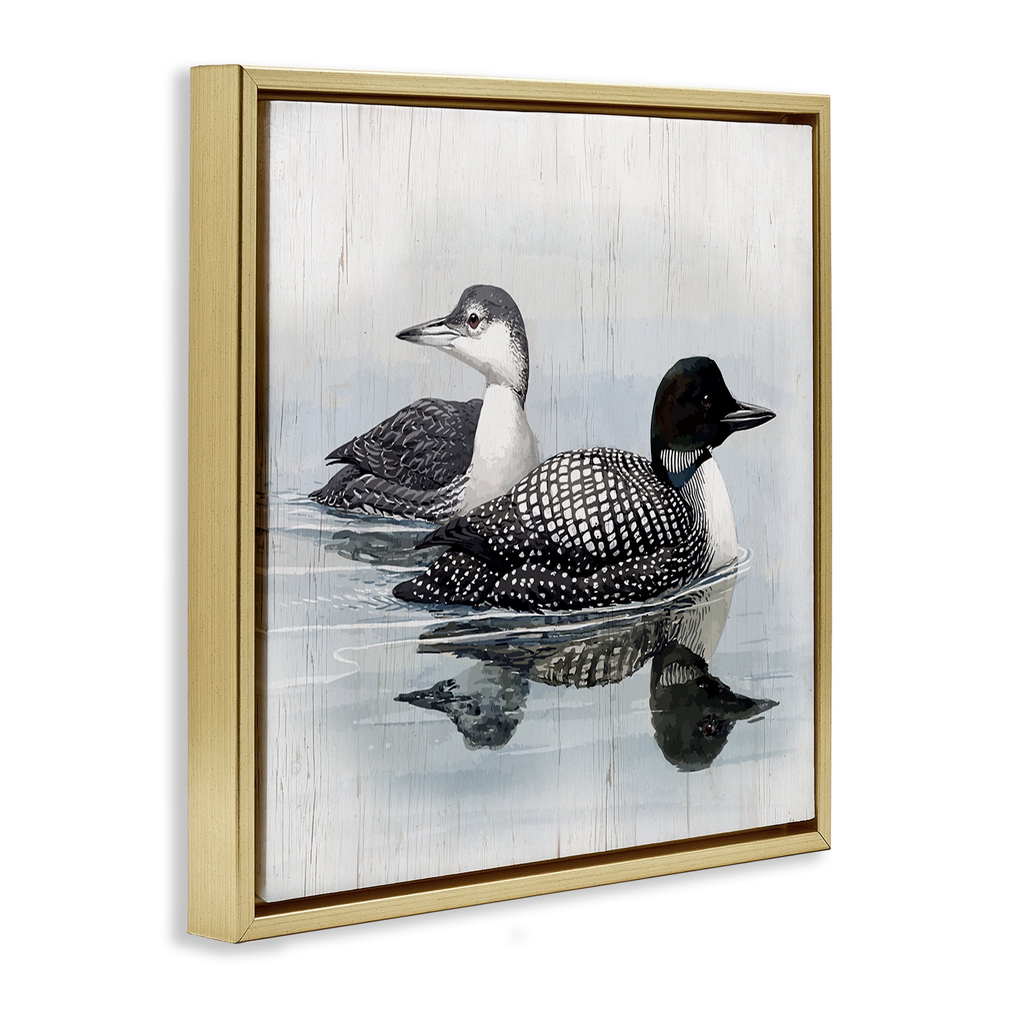 Stupell Industries Traditional Loons Wading Animals Painting Gold Floater Framed Canvas Art Print Wall Art, 18 x 18